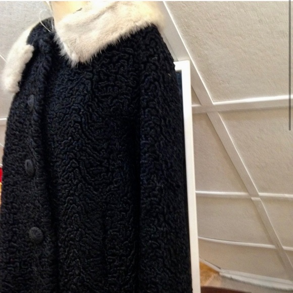 Vintage, Genuine Miracurl, Black Persian Lamb with Gray Collar Dress Coat  (L) - Picture 4 of 12